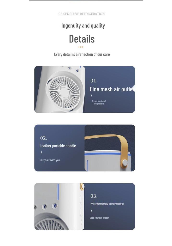 Dual Head Shaking Desktop Fan with Ice Mist and Three Air Outlets