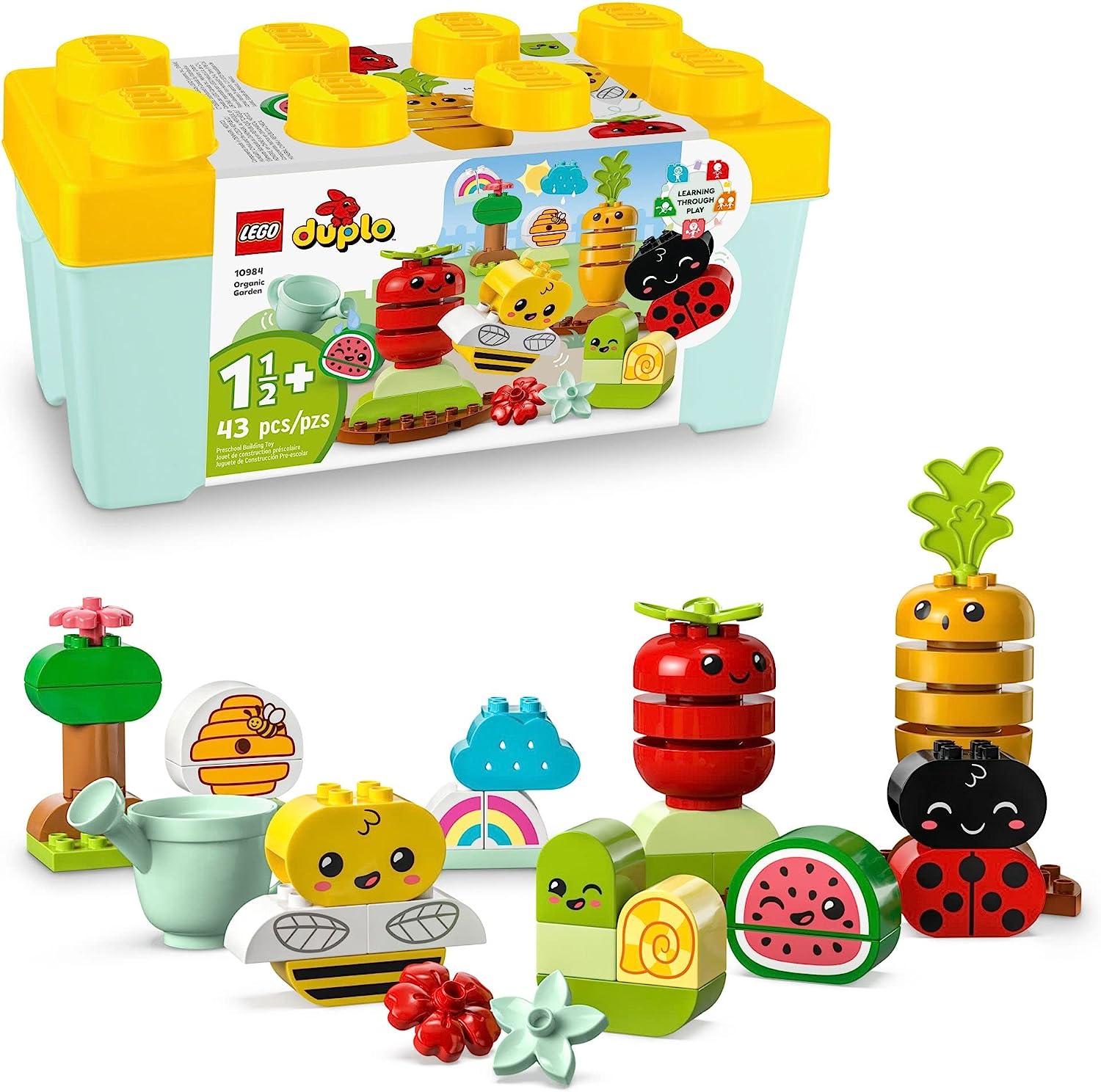 

LEGO DUPLO My First Organic Garden Brick Box 10984, набор игрушек для малышей от 1,5 лет, обучающая игрушка с божьей коровкой, шмелем