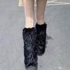 Rainbow Plush Leg Warmer for Trendy Party Costume Colorful Furry Fuzzy Boot Covers Leg Gaiters Footless Socks Streetwear