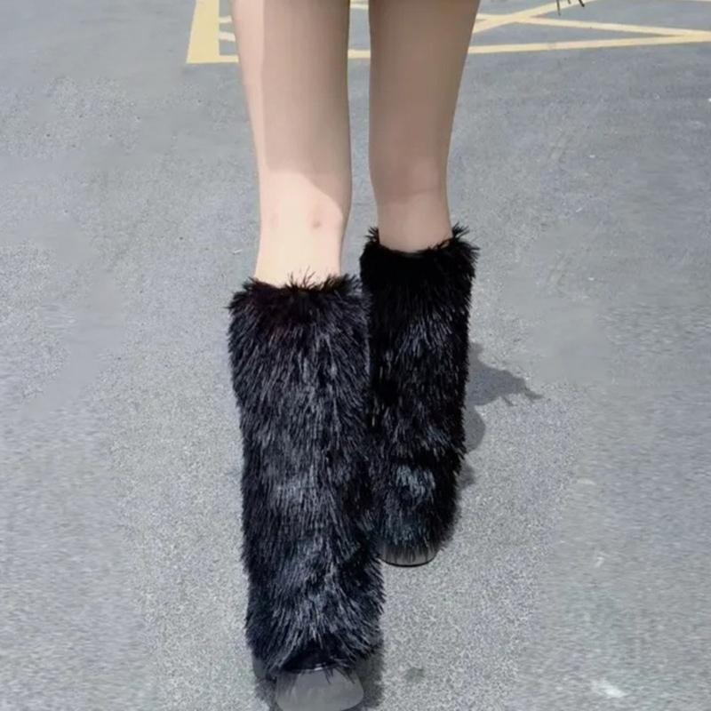 Rainbow Plush Leg Warmer for Trendy Party Costume Colorful Furry Fuzzy Boot Covers Leg Gaiters Footless Socks Streetwear