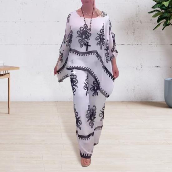 

Женский комплект из 2 шт./компл. с нерегулярным подолом в стиле ретро и рукавами «летучая мышь», футболка и брюки, топ с широкими штанинами