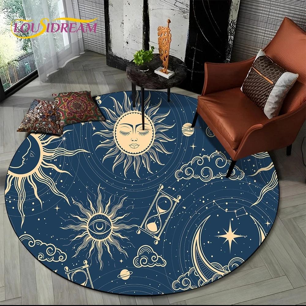 

3D Mysteriou Sun Moon Tarot Mandala Magic Round Area Carpet Rug for Living Room Bedroom Kid Playroom Decor,Pet Area Rug Non-slip Diameter 60cm