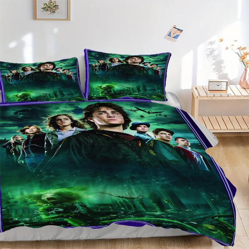 3pcs Green Harry Potter Bedding Set - 1 Soft Quilt Cover + 2 Pillowcases, Machine Washable - Suitable for All Seasons, Perfect Gift for Fami