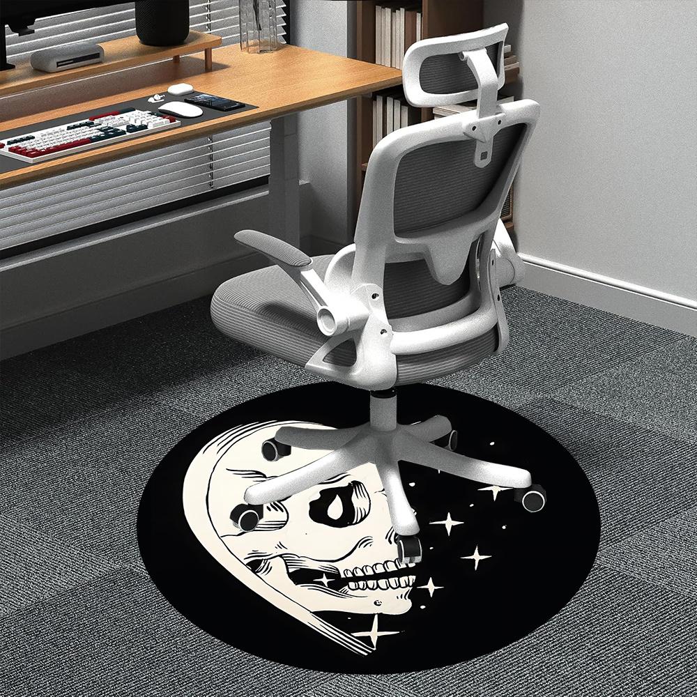 1pc Skull Stars Office Round Area Rug, Indoor Mat Suitable ForOffice, Under Office Chairs Bedroom Living Room Home Decor, Room Deco q089