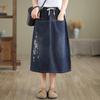 Ronghua Embroidered Denim A-Line Skirt