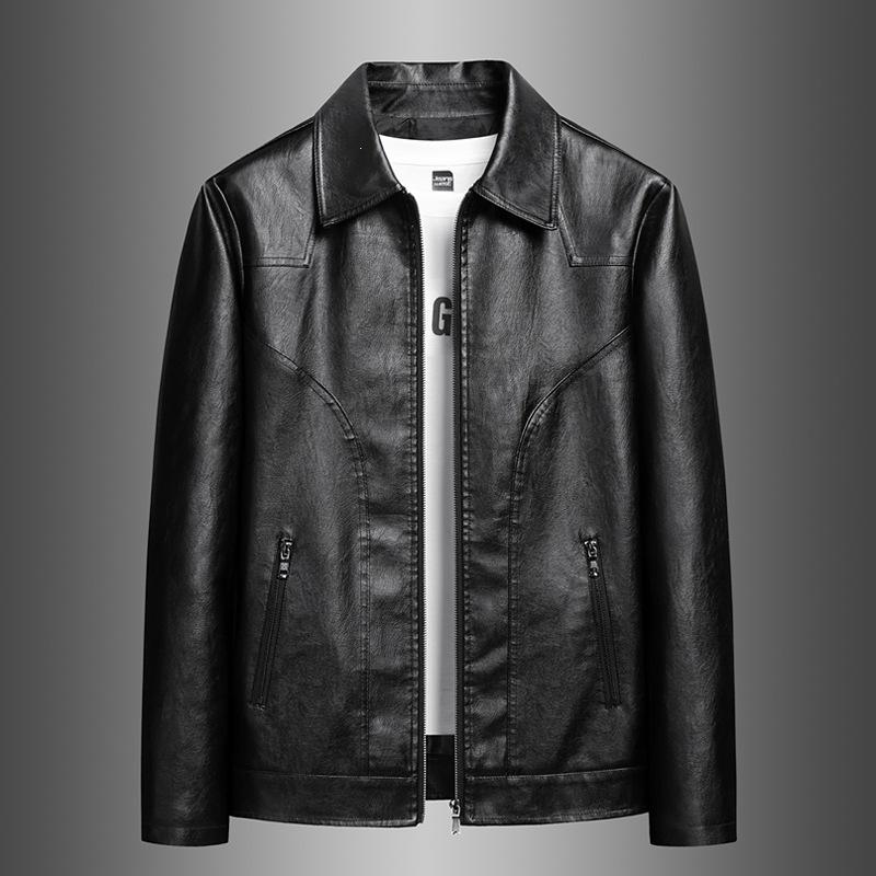 Locomotive trendy cool men's leather jacket autumn and winter lapel pu youth windproof and warm casual versatile men's leather jacket