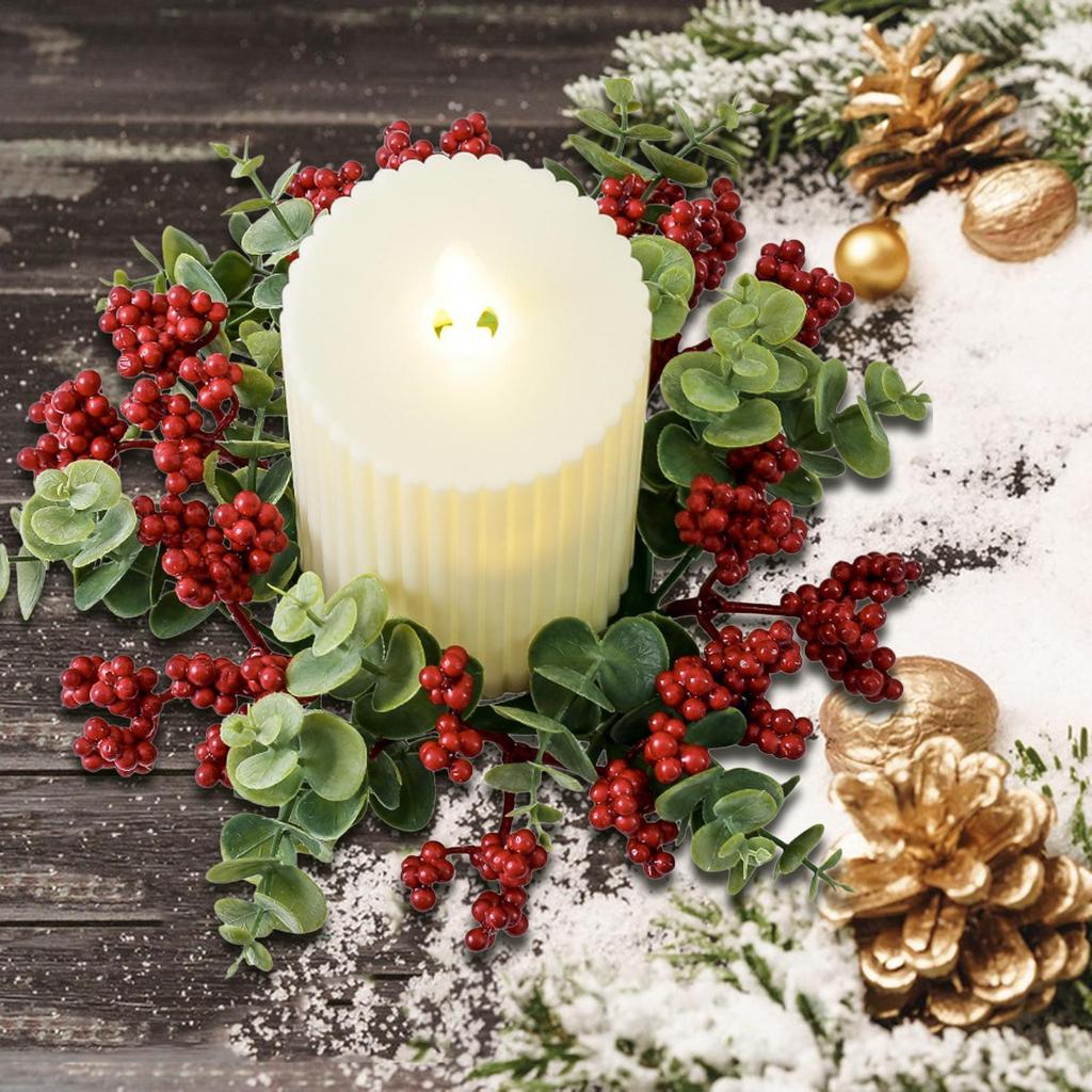 Berries Candle Ring Wreath Christmas Artificial Candles Garland for