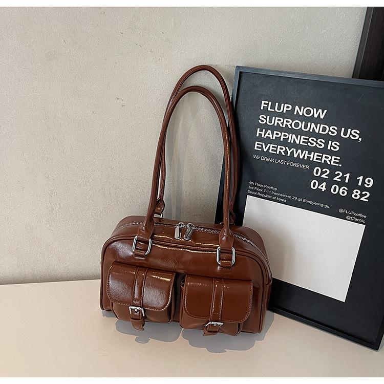 

Модная повседневная сумка подмышку женская 2025 весна новая большая вместимость многокарманная сумка через плечо рабочая сумка для поездок коричневый