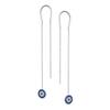 Blue Nazar Evil Eye Cubic Zirconia Pave CZ Spiritual Thin Chain Threader Earrings For Women For Teen Sterling .925 Silver.