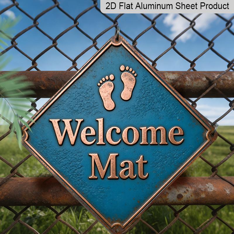 

2D Flat, 1pc Vintage Welcome Mat Sign - Aluminum Wall-Mounted Entryway with Retro Signage, Decoration Suitable for Home Office Shop Entrance 20*20cm
