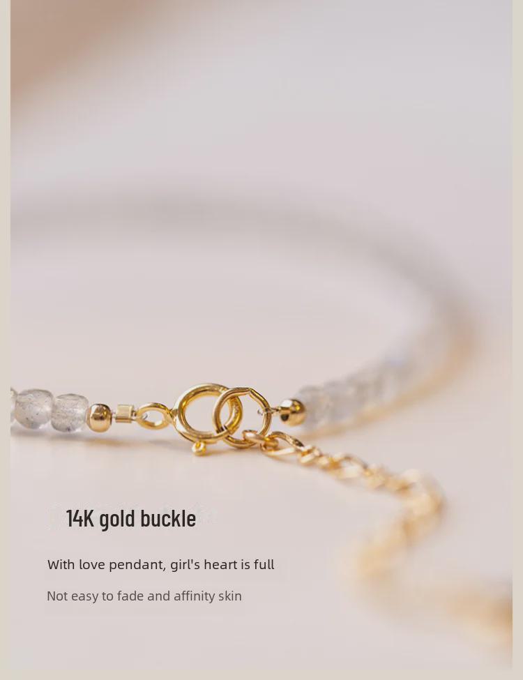 Natural Gray Moonstone and Labradorite Crystal Bracelet - Elegant, Simple Gift