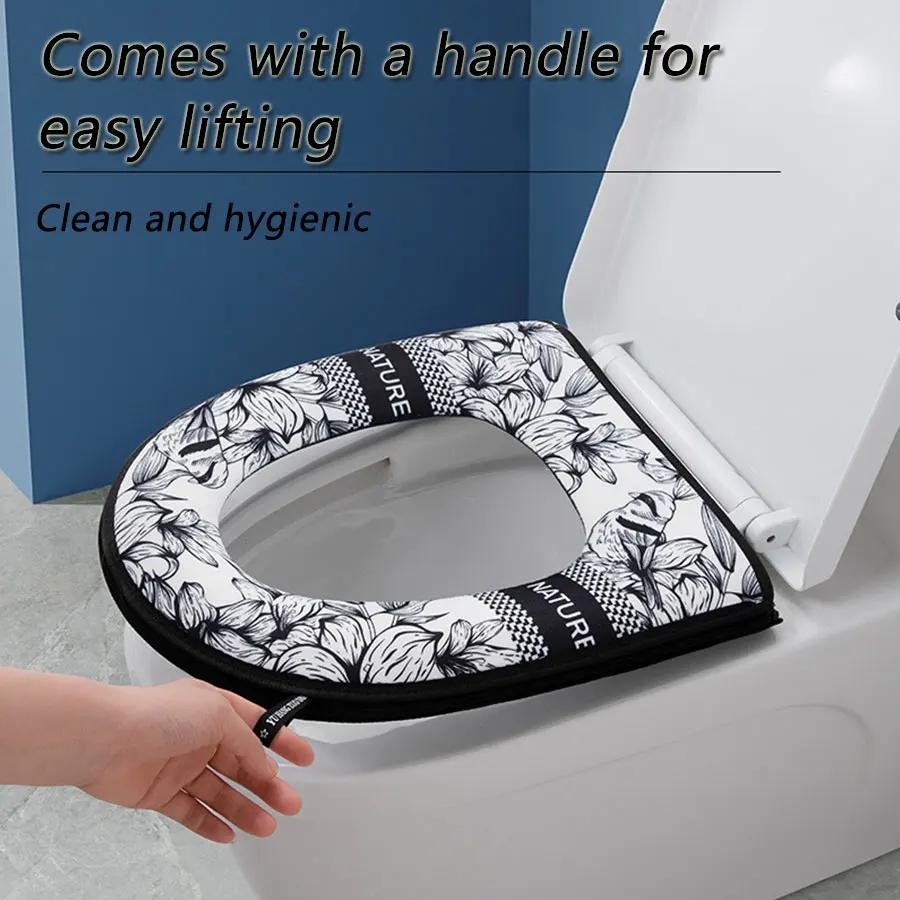 Toilet Cover Plush Seat Cover Models Waterproof Universal Model Toilet Ring Washable Zipper Bathroom Mat Decorative