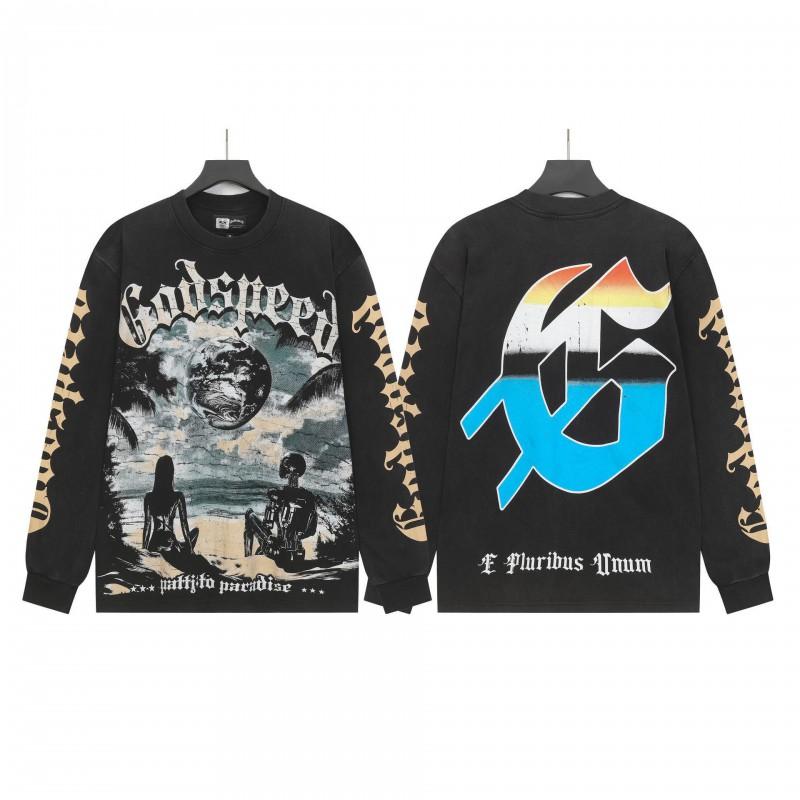 Unisex Vintage Skull Print Washed Cotton Long Sleeve Hoodie Streetwear Loose Fit