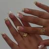24Pcs French Floral Gold Chain Short Square Ballet Press On Nails Wearable Manicure Tips