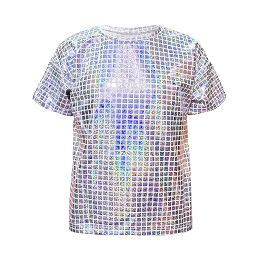 

Disco Child Sequins Shirt Jazz Performance Dancewear Fashion Dance Top Kids Boys Girls 110CM серебряный