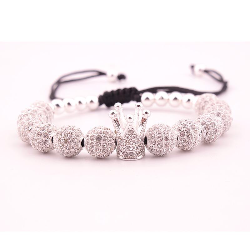 8mm White Zircon CZ Crown Woven Bracelet
