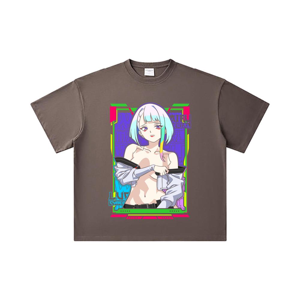 260 GSM Double Yarn 32 Count 100% Cotton Cyberpunk V11 Lucy Waifu Print Unisex Heavy Cotton T Shirt