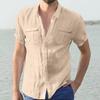 Herrenhemden aus Baumwolle und Leinen für Herren, kurzärmelig, für den Strand, Sommer, lässig, lockeres Hemd, Umlegekragen, Streetwear für Herren