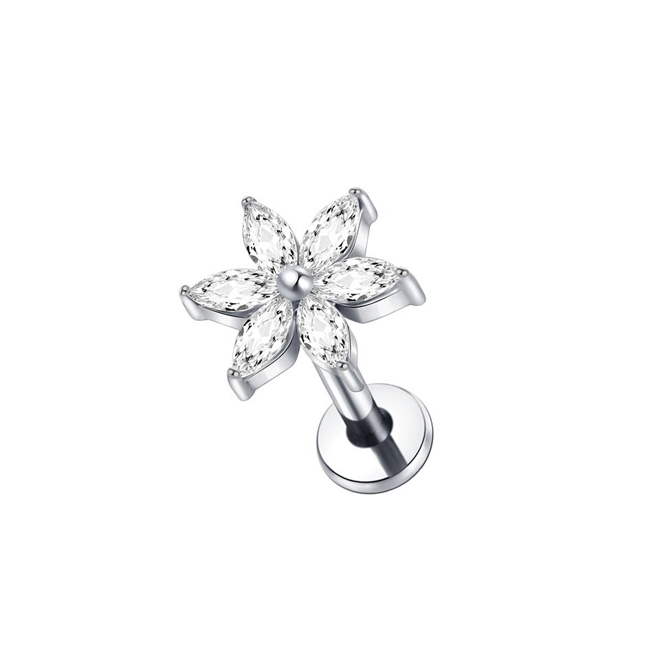 1 Stuks Titanium Oor Kraakbeen Stud Oorbellen voor Vrouwen Interne Schroefdraad Zirconia Bloem Oorlel Tragus Helix Lip Ringen Sieraden 16G