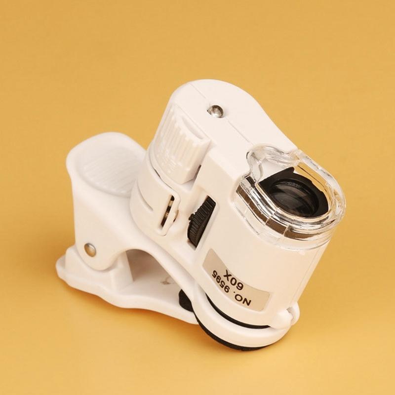 Pocket Mobile Phone Microscope 60X-Zoom LED Clip Loupe Microscope with UV Currency Detector Jewelry & Antique Evaluating
