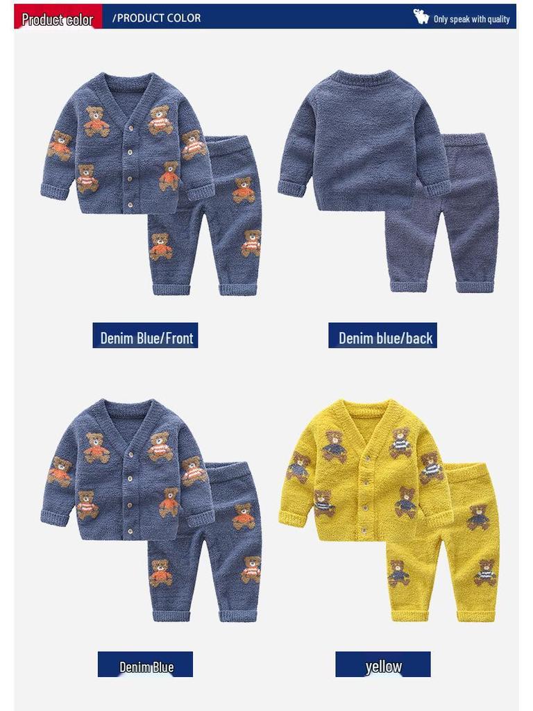 Lanweiliyang Boys' Fleece-Lined Velvet Pajamas - Cozy Autumn/Winter Set