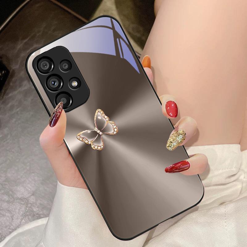 Aurora Butterfly Pink For Samsung Galaxy S10 4G S20 11E 30 S21 21Fe 22 S24 Pro S23 Ultra 5G S8 S9 Tempered Glass Phone Case