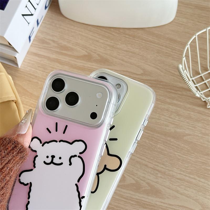 Kawaii Line Puppy Phone Case For iPhone 17 Pro 16 15 14 Pro Max with Double-Sided IMD Frosted Shockproof 17pro  Cover Cases