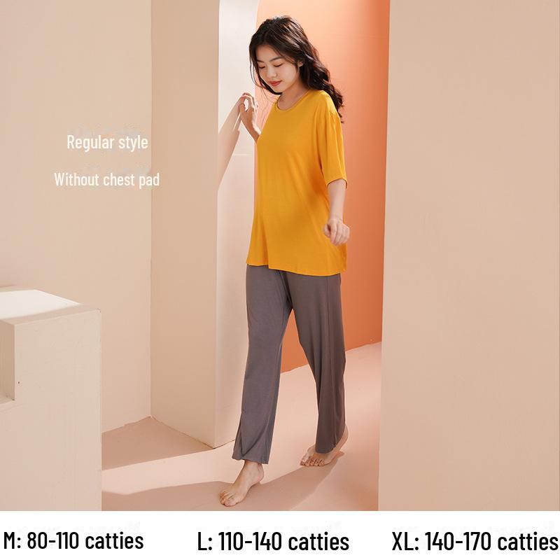 Women's Summer Short-Sleeve Modal Cotton Pajama Set with Chest Pad