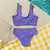 Costume da Bagno Due Pezzi per Bambina Set Top Corto Senza Maniche con Stampa di Paillettes e Slip a Vita Alta Costumi da Bagno per Bambini Estate Abbigliamento da Spiaggia
