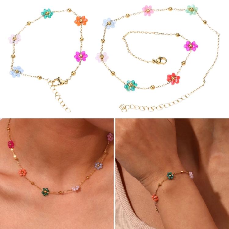 Flower Bead Bracelets Necklace Sweet Cute Choker Necklace Stackable Bangle