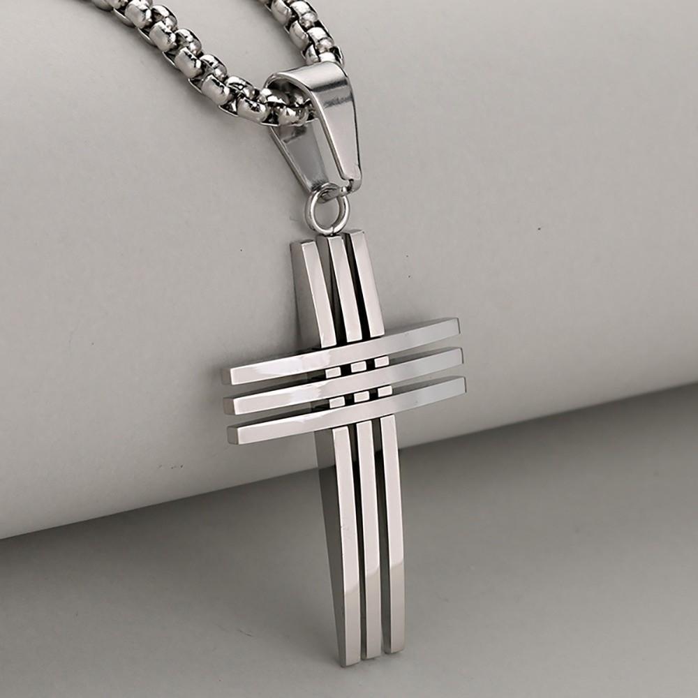 

Versatile Hollow Lines Pendant Stainless Steel Neck Jewelry Trend Cross Pendant Necklace Women серебряный
