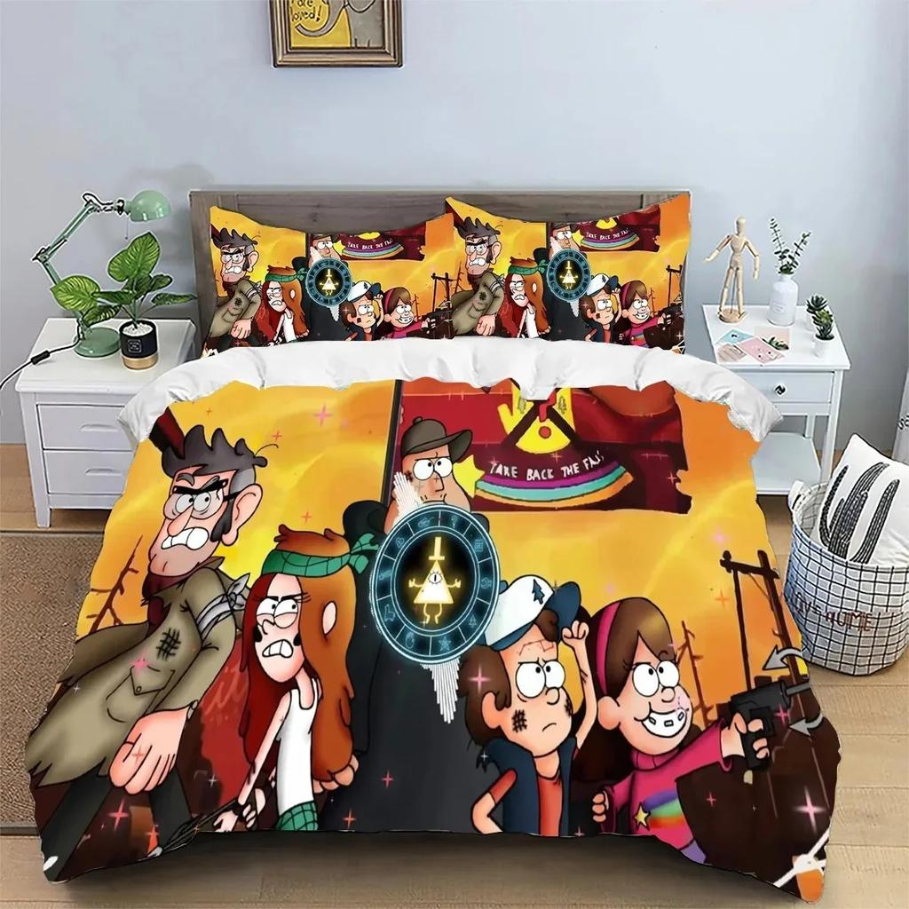 3D Printed G-Gravity Falls Cartoon Bedding Set, King/Queen Duvet Cover and Pillowcases 2/3pcs, Gift for Girls and Boys