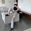 Women's Gray Ripped Micro Flare Drawstring Pants - Trendy, Versatile Summer Niche Casual Wear