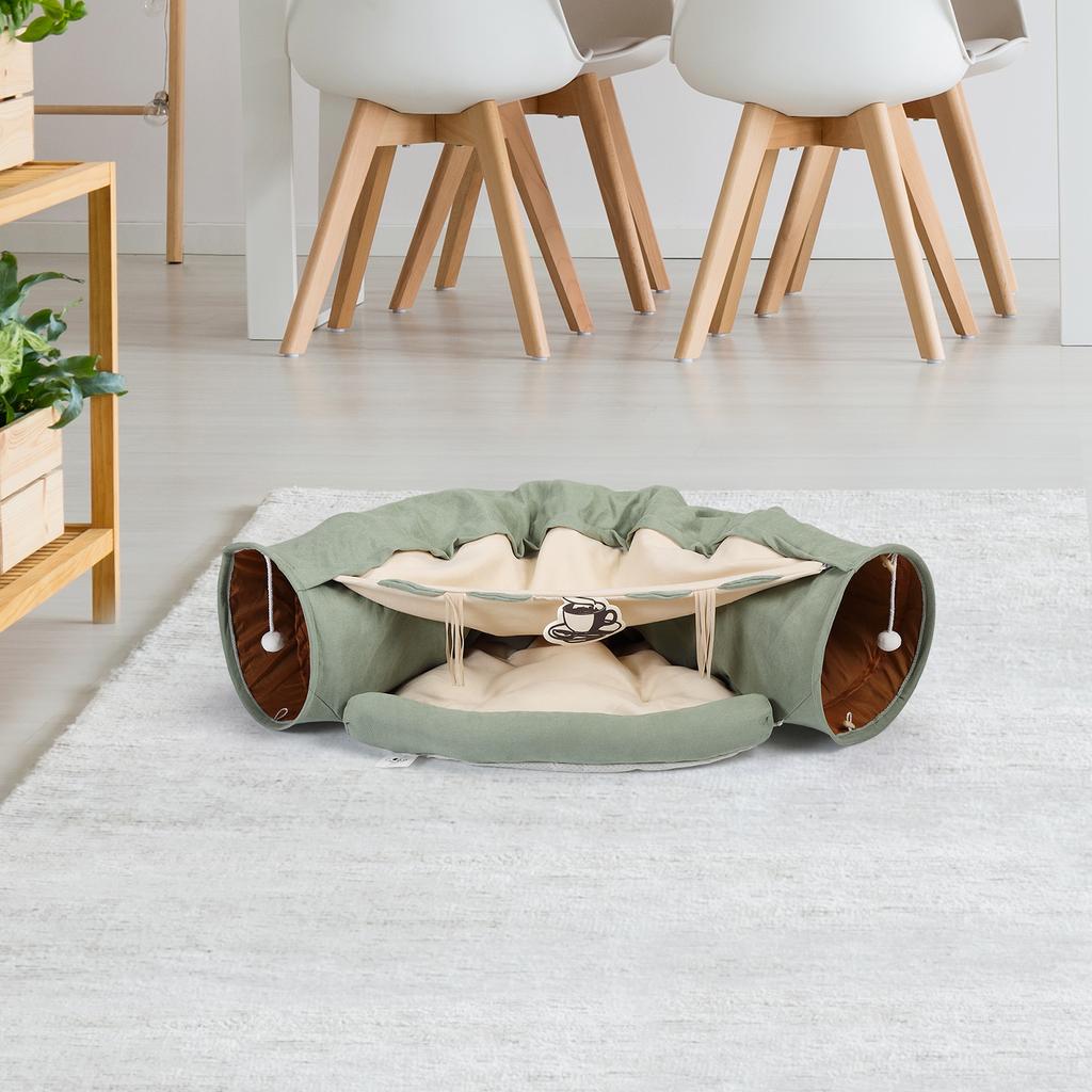Cat’s Telescopic Tunnel Cushioned Bed Pet Nest Teasing Balls Zipper Connection Feline Supplies for Home