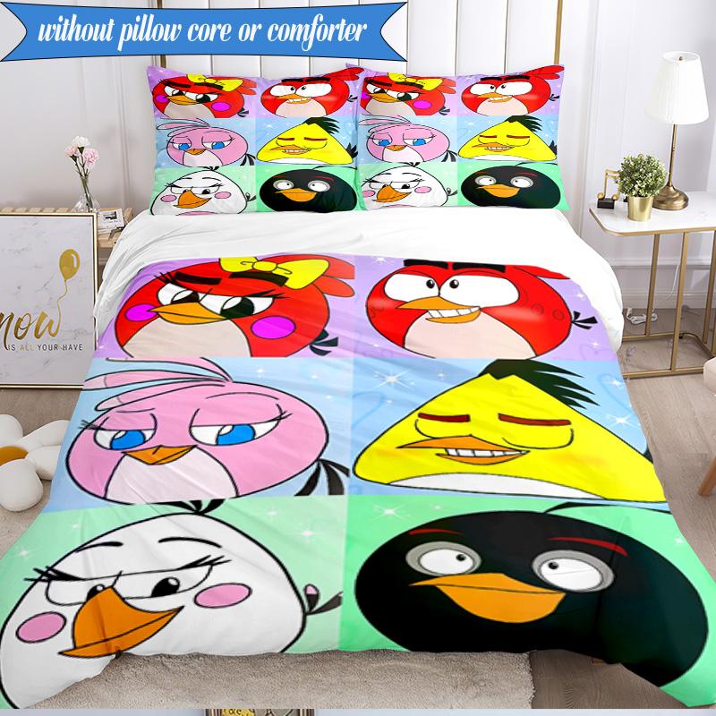 Red Birds Characters Collage 3pcs K-pop music group Bedding set,Ideal for Bedroom, Dormitory,Including Duvet Cover And 2pcs Pillowcases,Fan gifts
