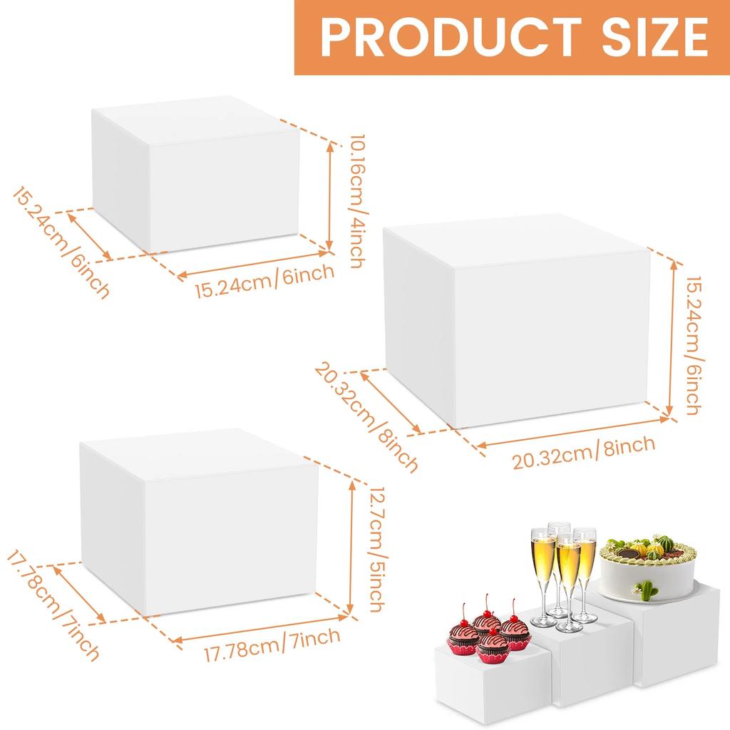 3Pcs Acrylic Buffet Riser Food Display Stands Stackable Desktop Food Stand Dessert Cake Buffet Party Display Decorating Box