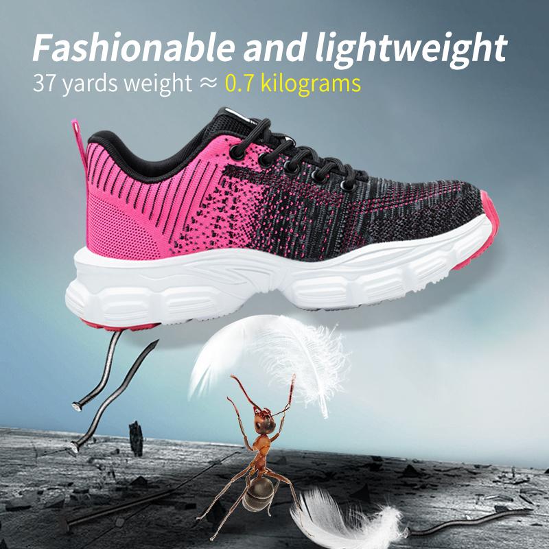 Women's Steel Head Safety Shoes Smash Proof Stab Penetration Air Lightweight Pure Black Simple Sneakers Women's Work Shoes