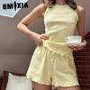 GMXIA Frühlings- und Sommer-Pyjama-Set Einfarbig Bequemes Weste Shorts Lässige Loungewear Zweiteiliges Set