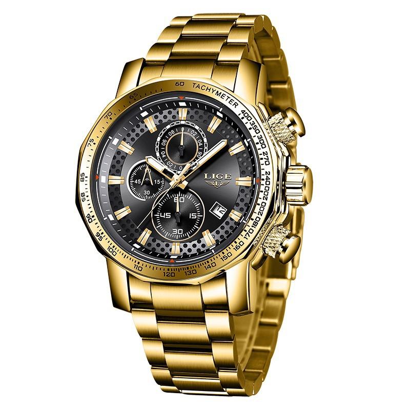 LIGE Mens Watch 6 Hands Multifunction Quartz Wristwatch Waterproof Calendar Steel Band Business Casual Watches for Men Silver