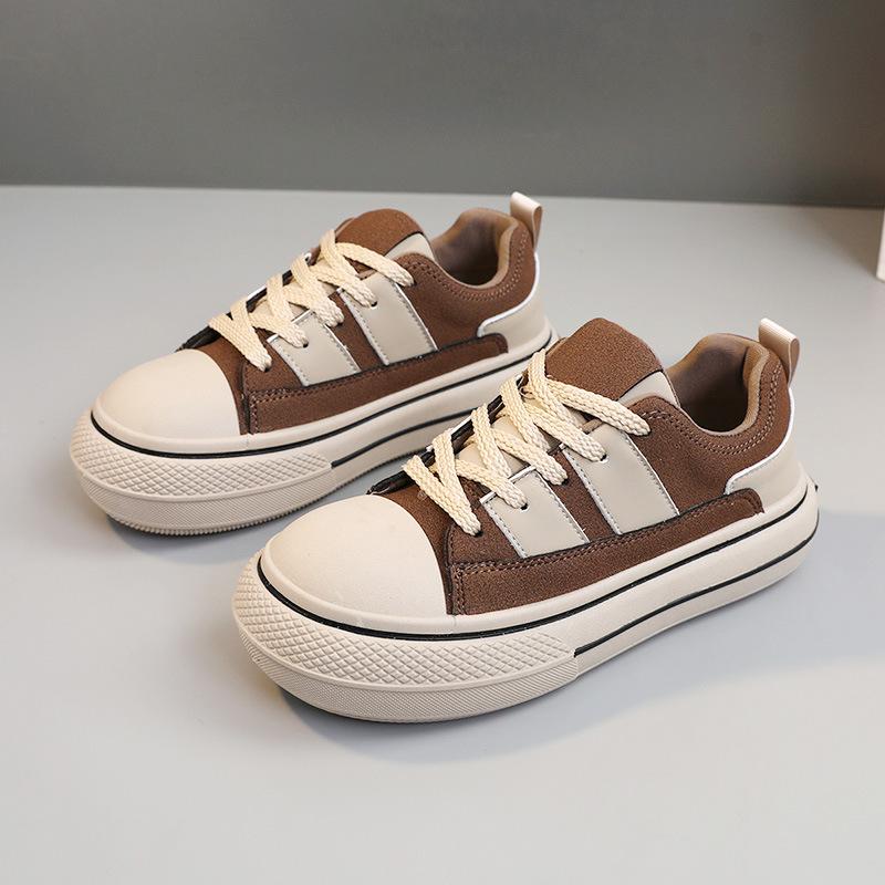 

[Customized] BR1102 new 2025 spring and summer color matching leather surface simple casual women s shoes heightening board shoes round head 40