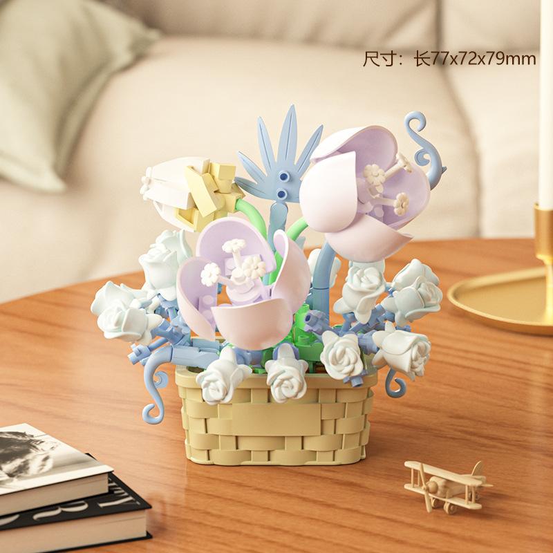 Flower Bouquet Constructor Blocks Home Decoration Flowers Building Block Toy Assembly Toy Birthday Gift for Children Girl Adults