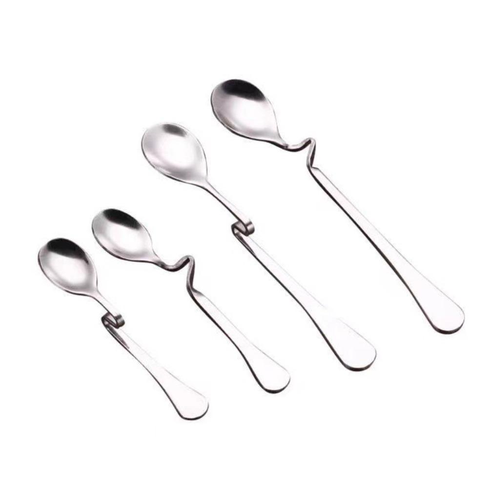 4pcs Stainless Steel Hanging Cup Spoon Twisting Teaspoons Polished Coffee Spoon Set  Cafe Supplies
