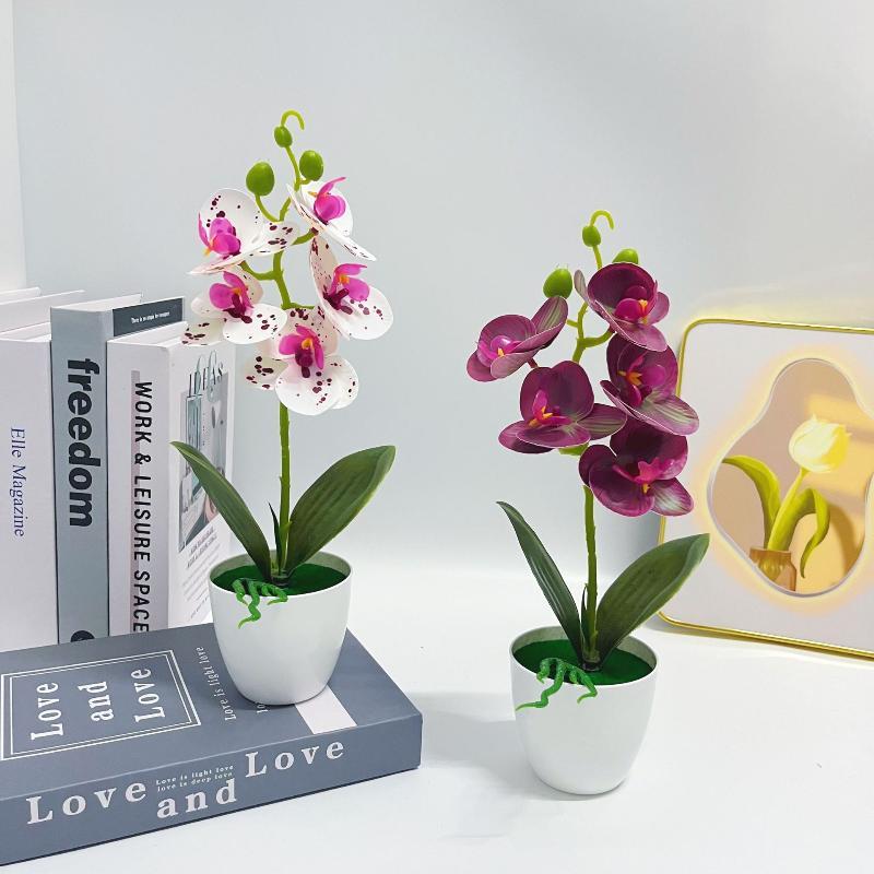 Artificial Orchid Potted Plant With Realistic Petals Zero Maintenance For Home Office Tabletop Decor