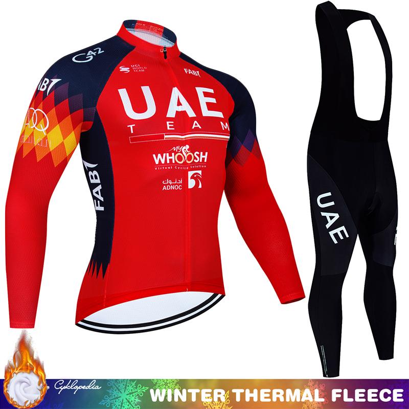 Long Sleeve Cycling Jersey Men Thermal Suit Man UAE Men's Shirt Winter Fleece Clothing Mens Jackets Road Bikes Pants Clothes Bib