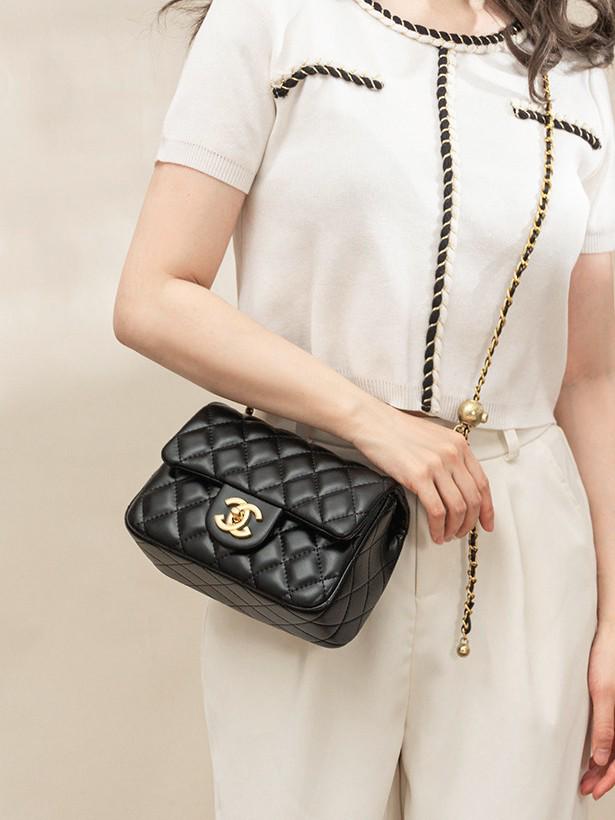 2025 Dames Vierkante Gouden Ketting Crossbody Tas - Lamsleer Diamant Ruit