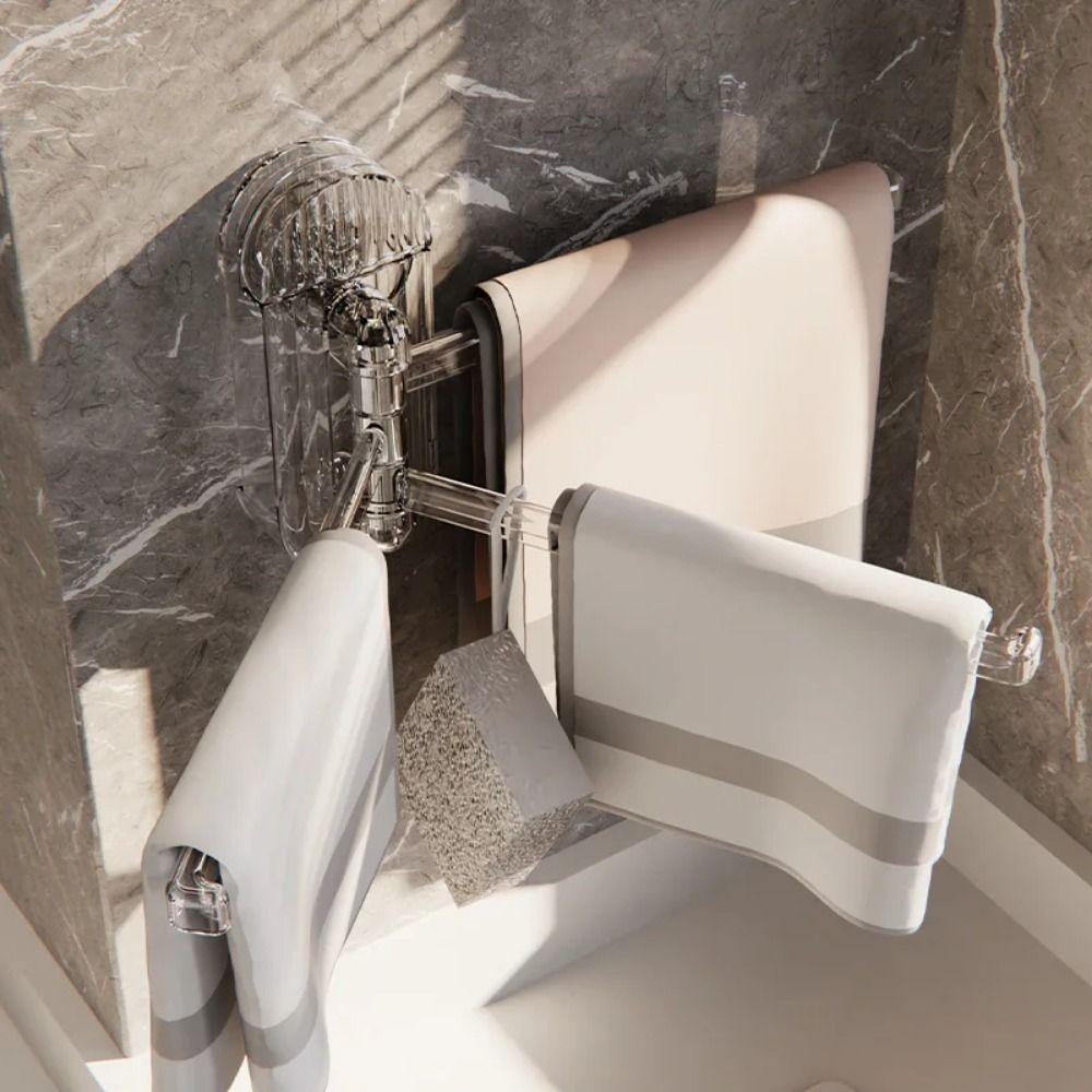 Multi-poles Suction Cup Towel Rack Wall-mounted Hanging Towel Holder Clear Clothes Hanger Home