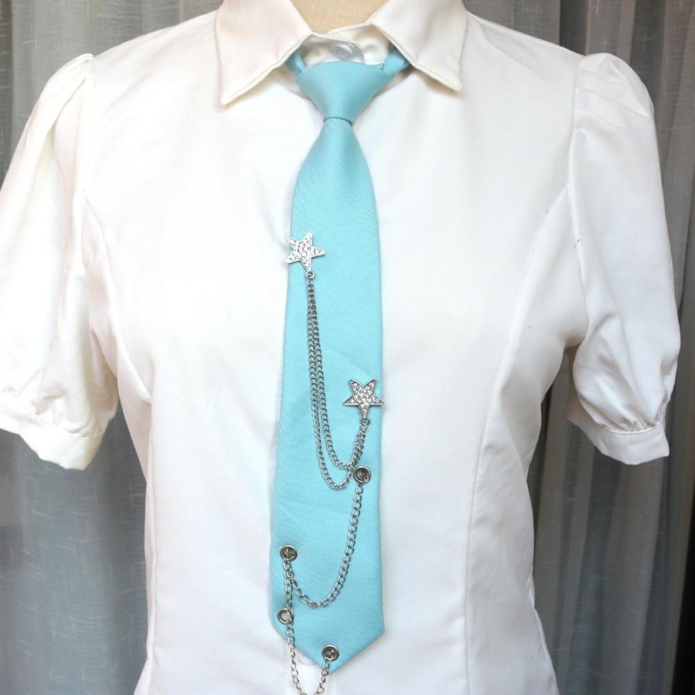 

Choker Academy Style Pre-tied Tie Geometric Candy Color Long Necktie Star Chain Tie Men Style 12