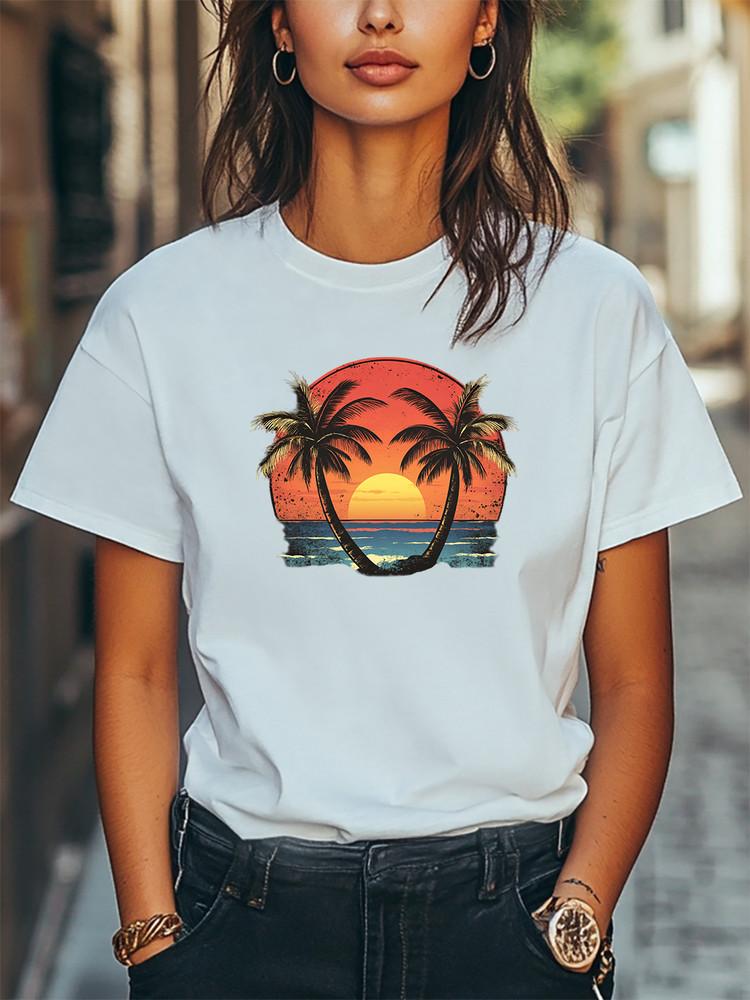 Унисекс Футболка с Графикой Пальмы Женская Мужская Модная Футболка Тропическая Повседневная Футболка Унисекс Футболка S
