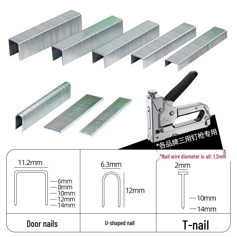 Heavy-Duty 3-in-1 Stapler: Code, Brad, T/U-Shaped Nails for Woodworking and Printing.