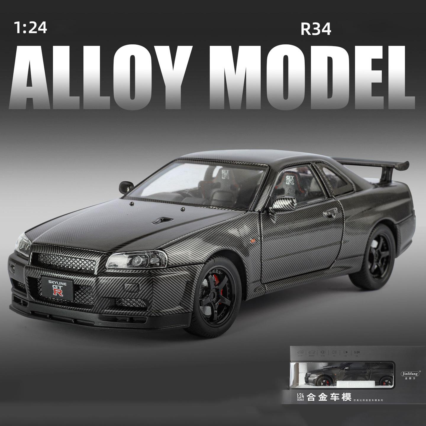 

Модель легкосплавного автомобиля Nissan GTR-R34 в масштабе 1/24 с аутентичными звуковыми эффектами, коллекционная игрушка премиум-класса для детей и взрослых чёрный